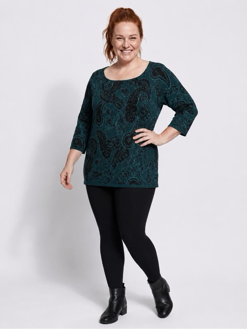 Jessica London Teal Paisley Scoop Neck Tunic